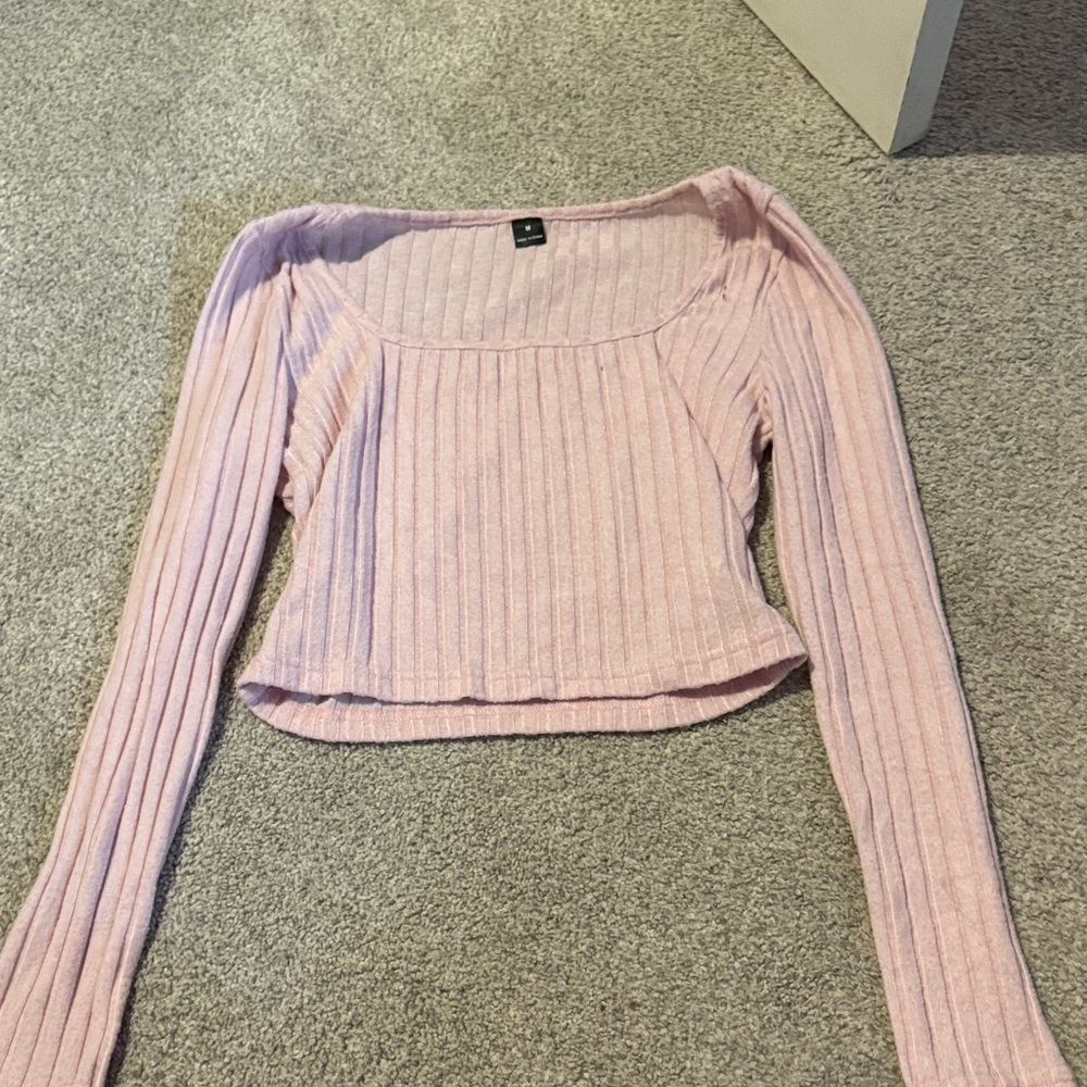 SHEIN Pink Ribbed Long Sleeve Top